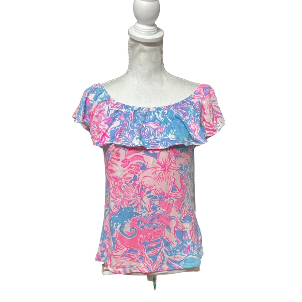 Lilly Pulitzer La Fortuna Top Blue Peri Viva La Lilly Off The Shoulder Size S